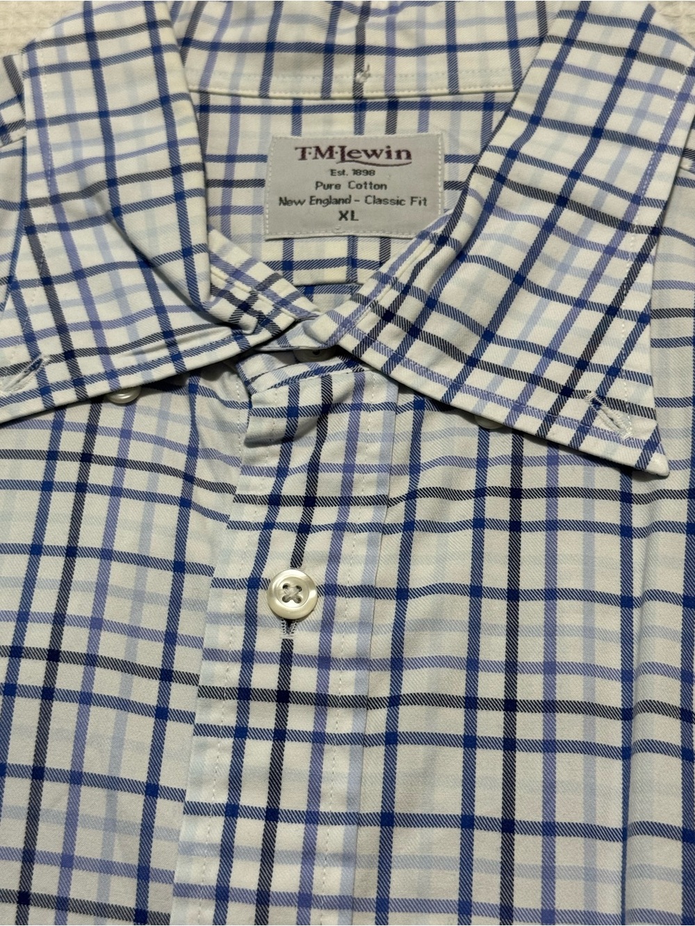 T.M.Lewin Blue and White Windowpane Check Cotton Shirt